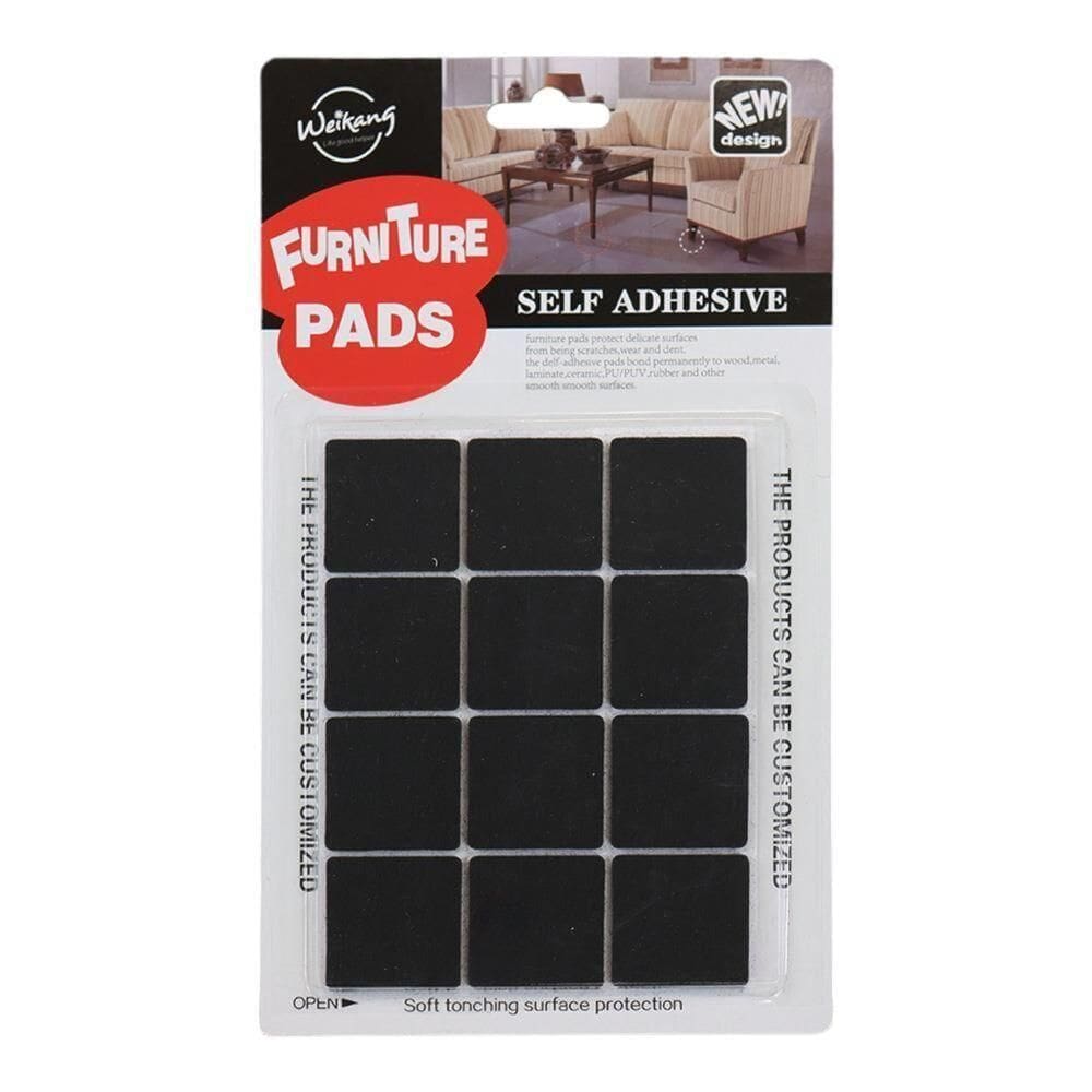 Guarnições Para Móveis Em Feltro Quadrado Preto Com Poliéster Cartela Com 12 Unidades