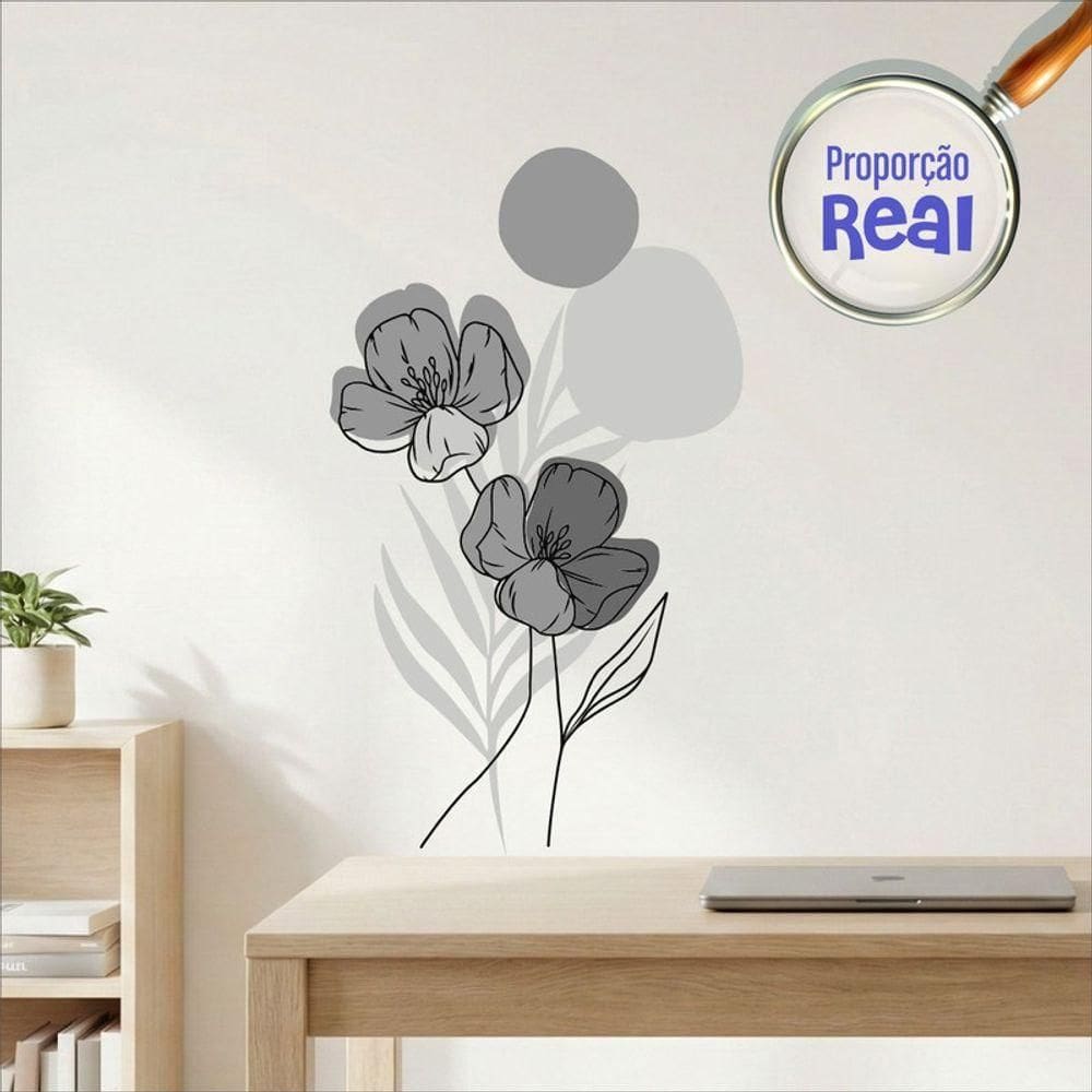 Adesivo Floral Boho Cinza Estilo Nórdico 50x90 Minimalista Abstrato
