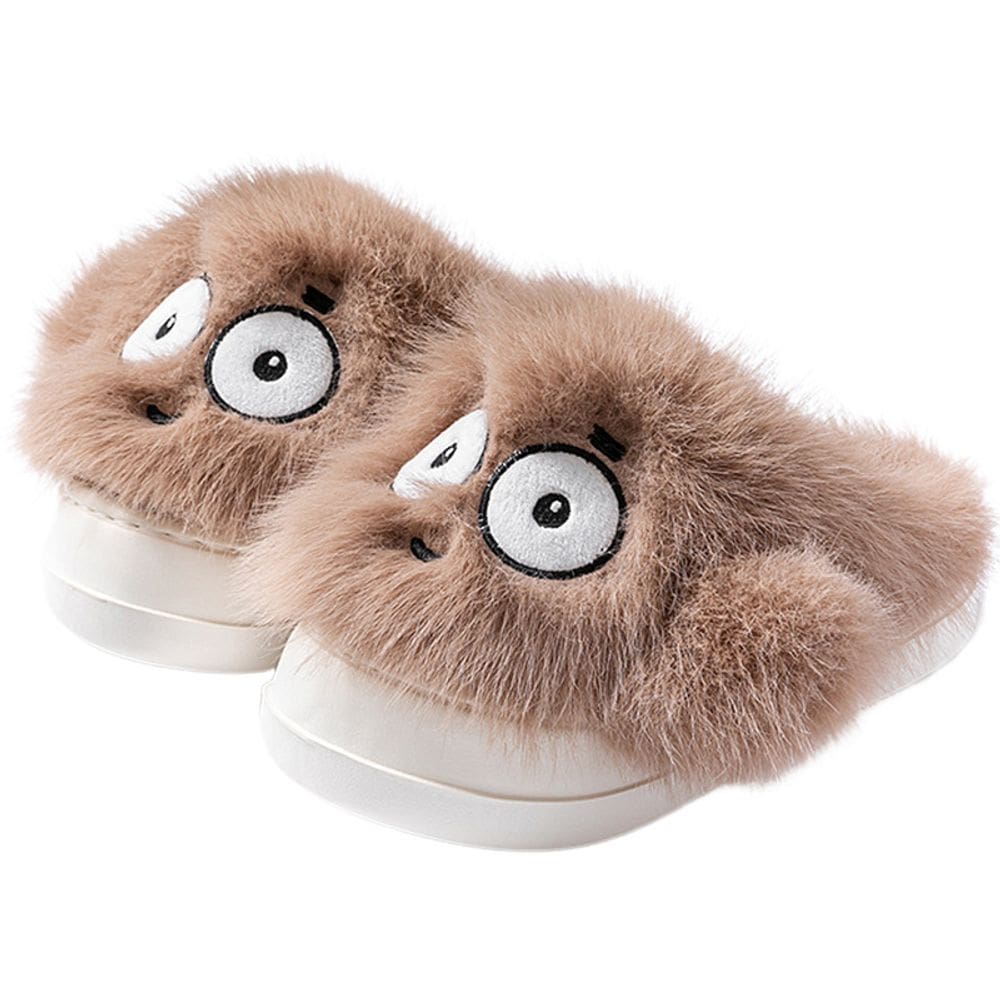 Chinelos de pelúcia Funny Cartoon Furry Face Warm Cozy House Slip