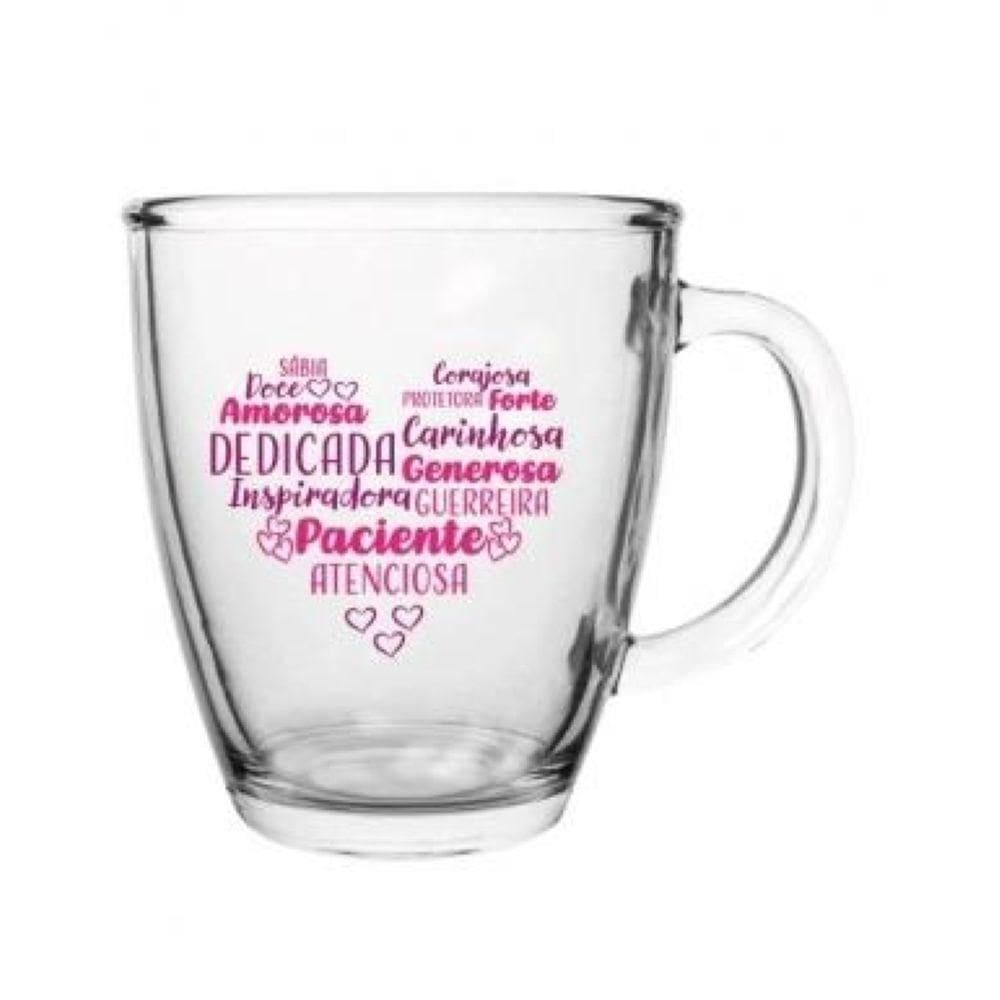 Caneca de Vidro Mãe Atenciosa Coração 350ML 111430 - Allmix