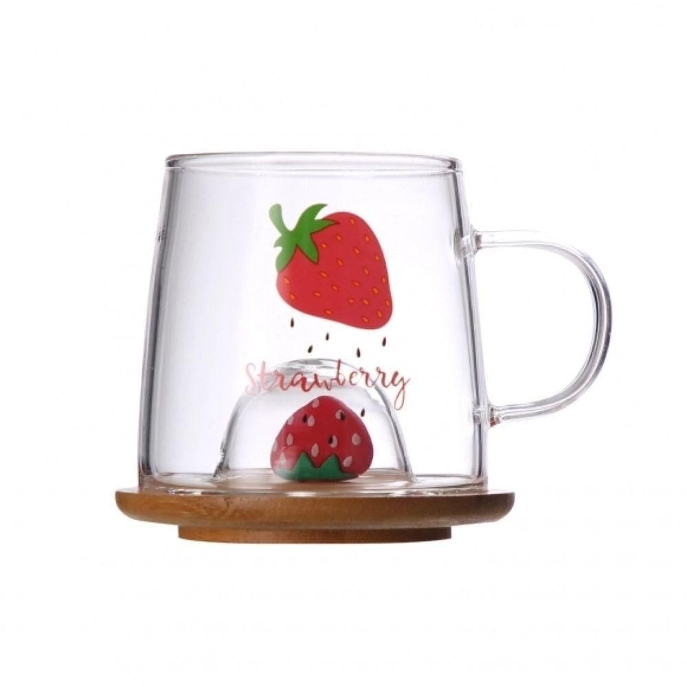 Caneca 3D Morango com Base de Bambu 280ML 223075 - Allmix