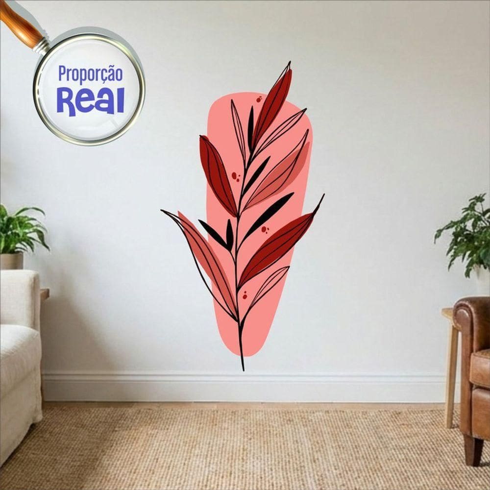 Adesivo Floral Boho Vermelho Estilo Nórdico 63x120 Minimalista Mod.03