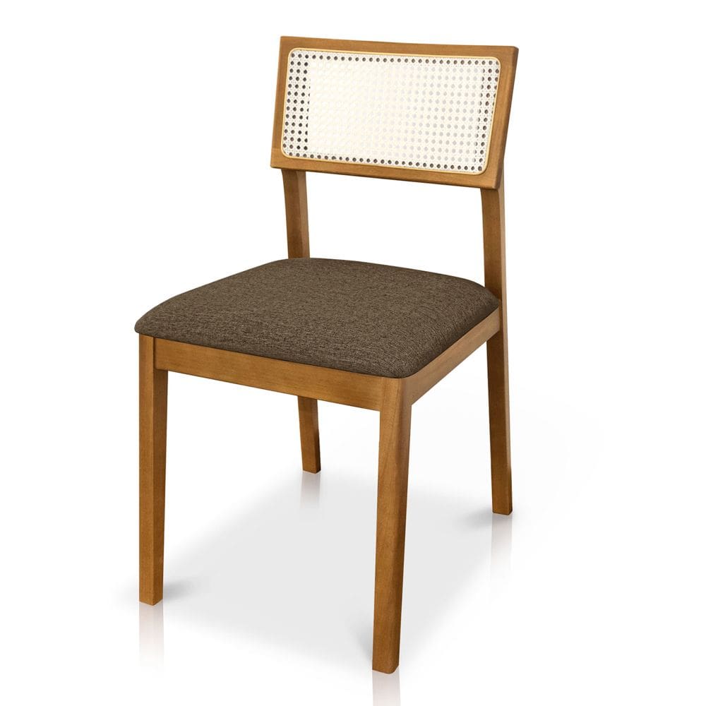 Cadeira de Jantar e Living Millie com Tela Natural Estofada Linho - Desk Design