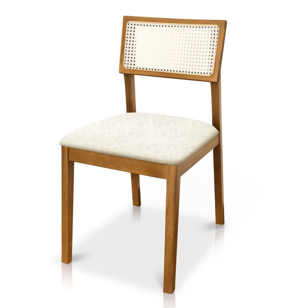 Cadeira de Jantar e Living Millie com Tela Natural Estofada Bouclê - Desk Design