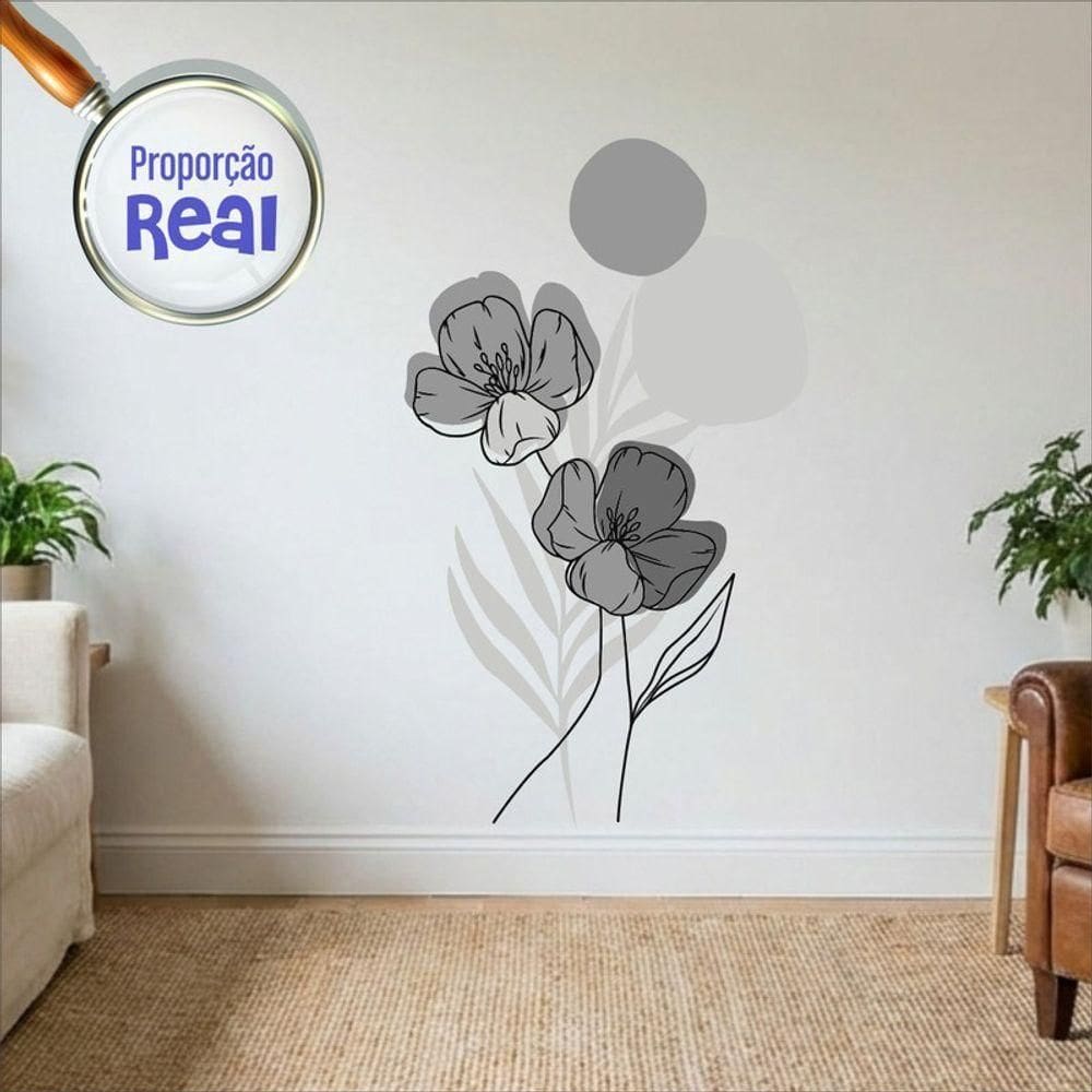 Adesivo Floral Boho Cinza Estilo Nórdico 70x120 Minimalista Abstrato
