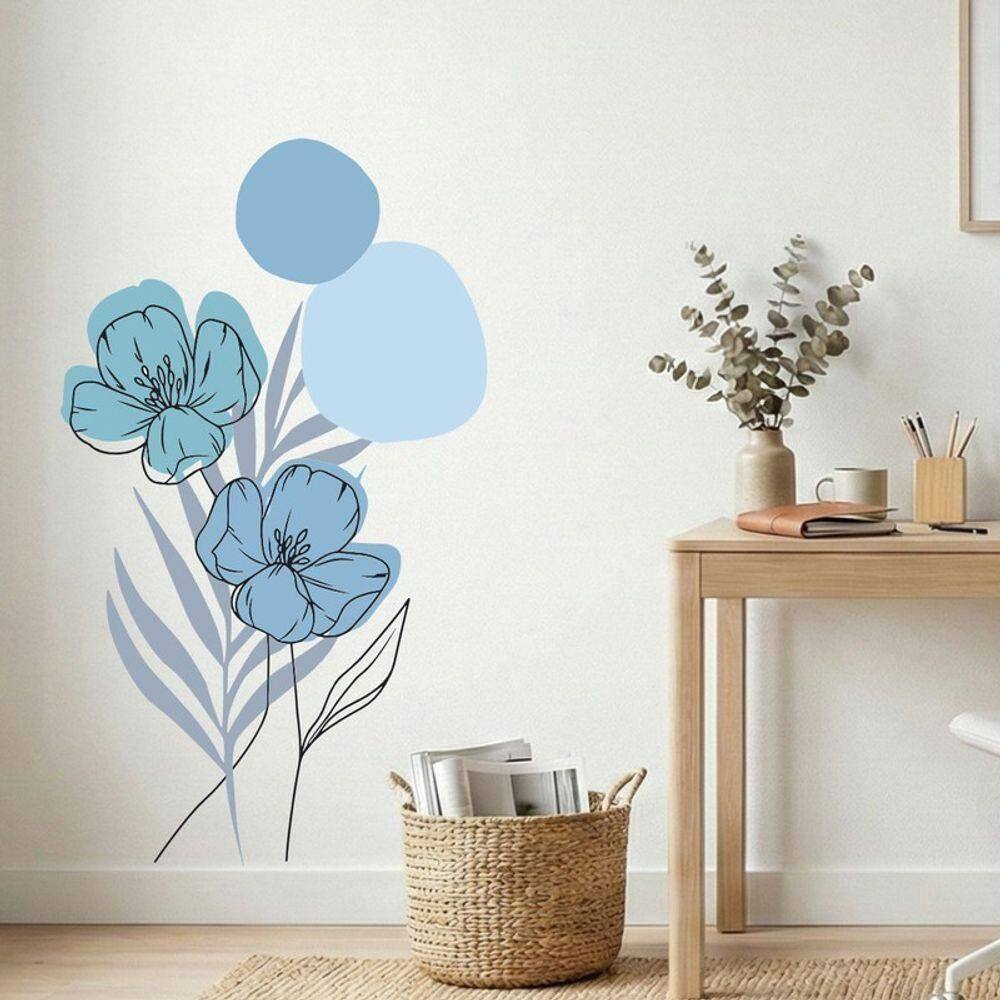 Adesivo Floral Boho Azul Estilo Nórdico 70x120 Minimalista Abstrato