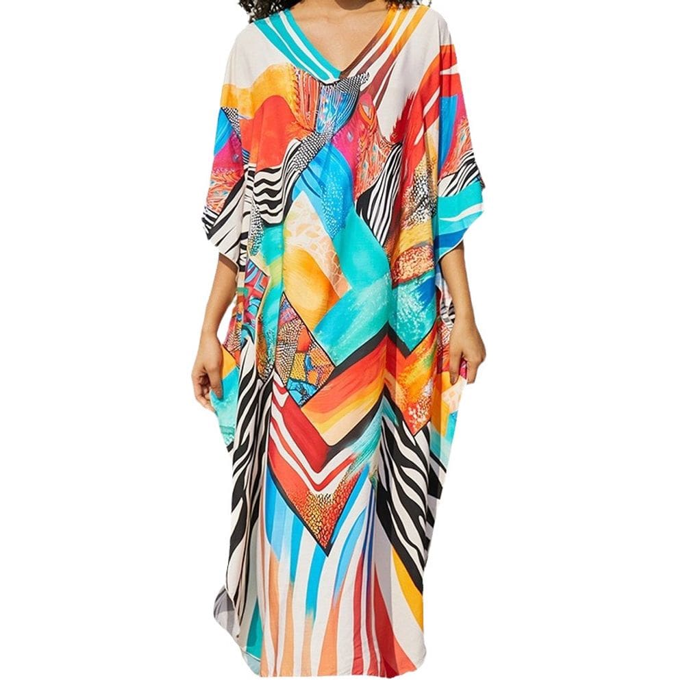 Casaco de praia com estampa colorida, roupa de banho folgada