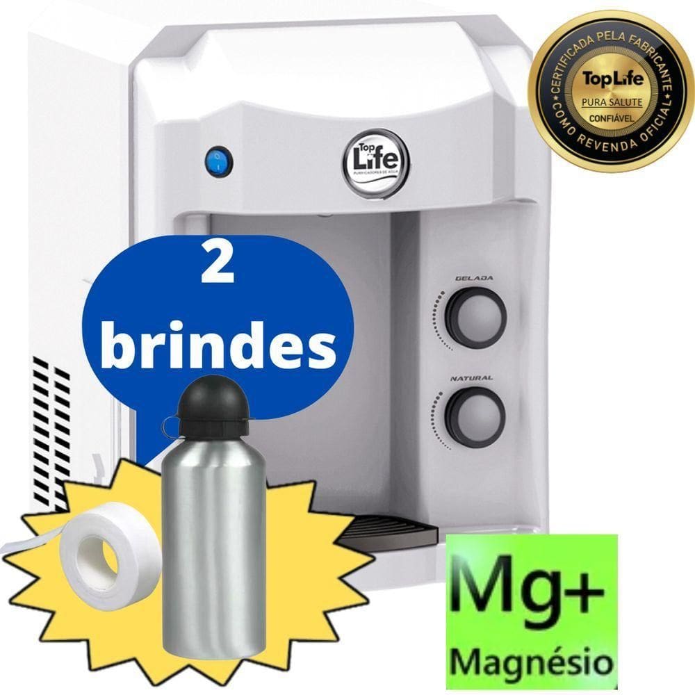 Purificador água Gelada E Natural Alcalina Ozônio C- Magnésio Mg+ - Top Life Branco 220V