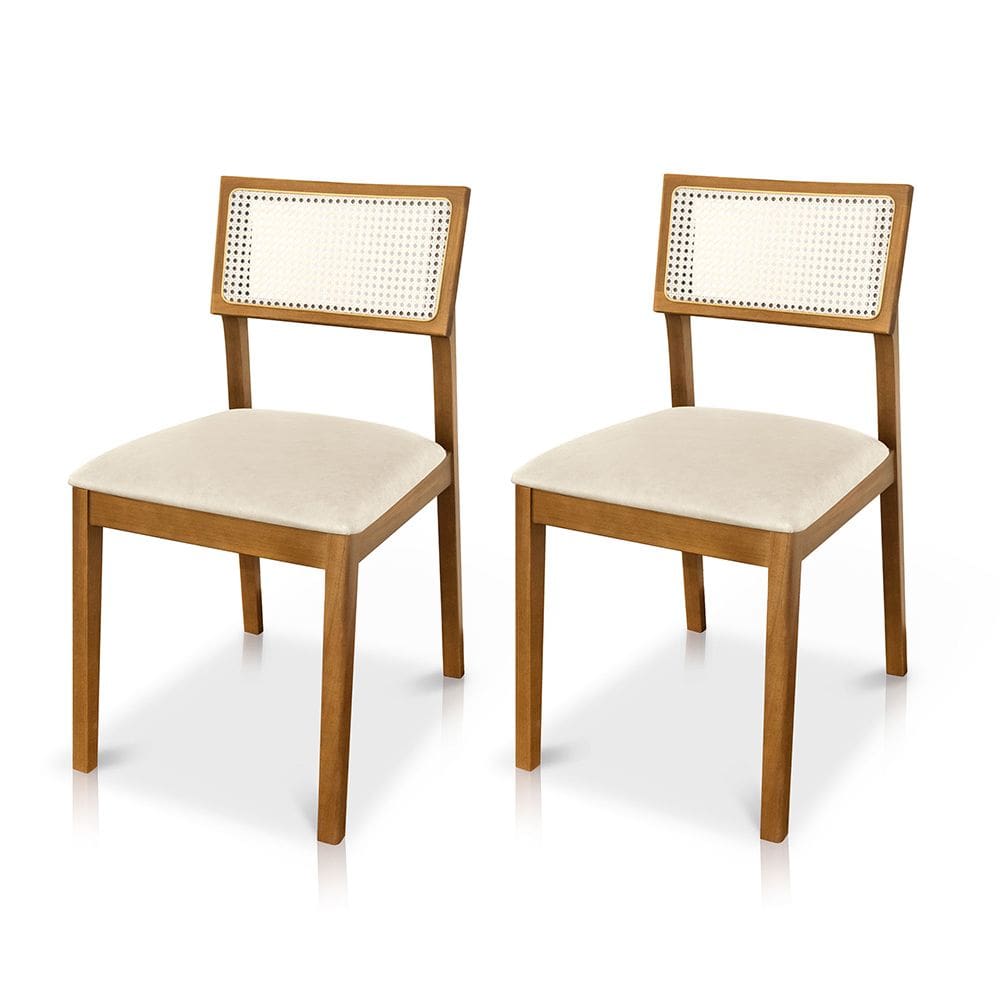 Kit 02 Cadeiras de Jantar e Living Millie com Tela Natural Estofada Couríssimo - Desk Design