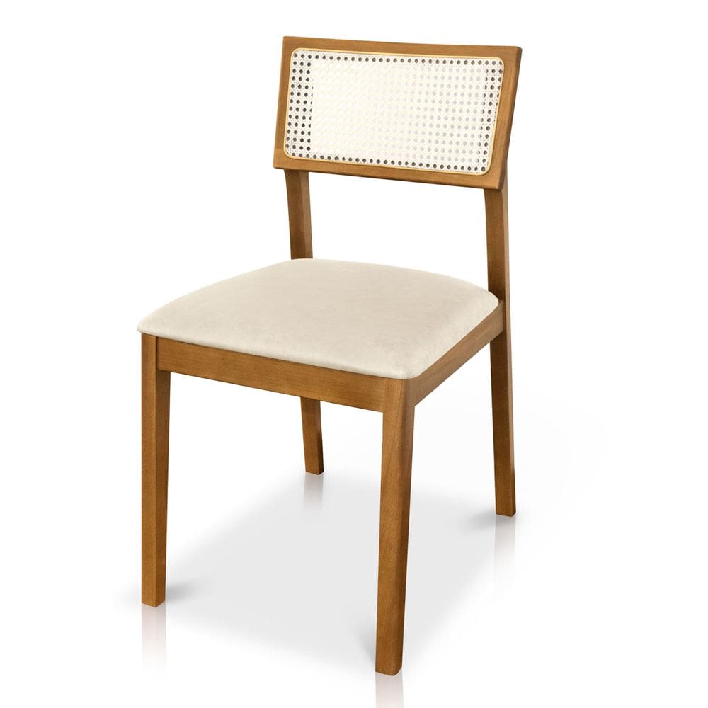 Cadeira de Jantar e Living Millie com Tela Natural Estofada Couríssimo - Desk Design