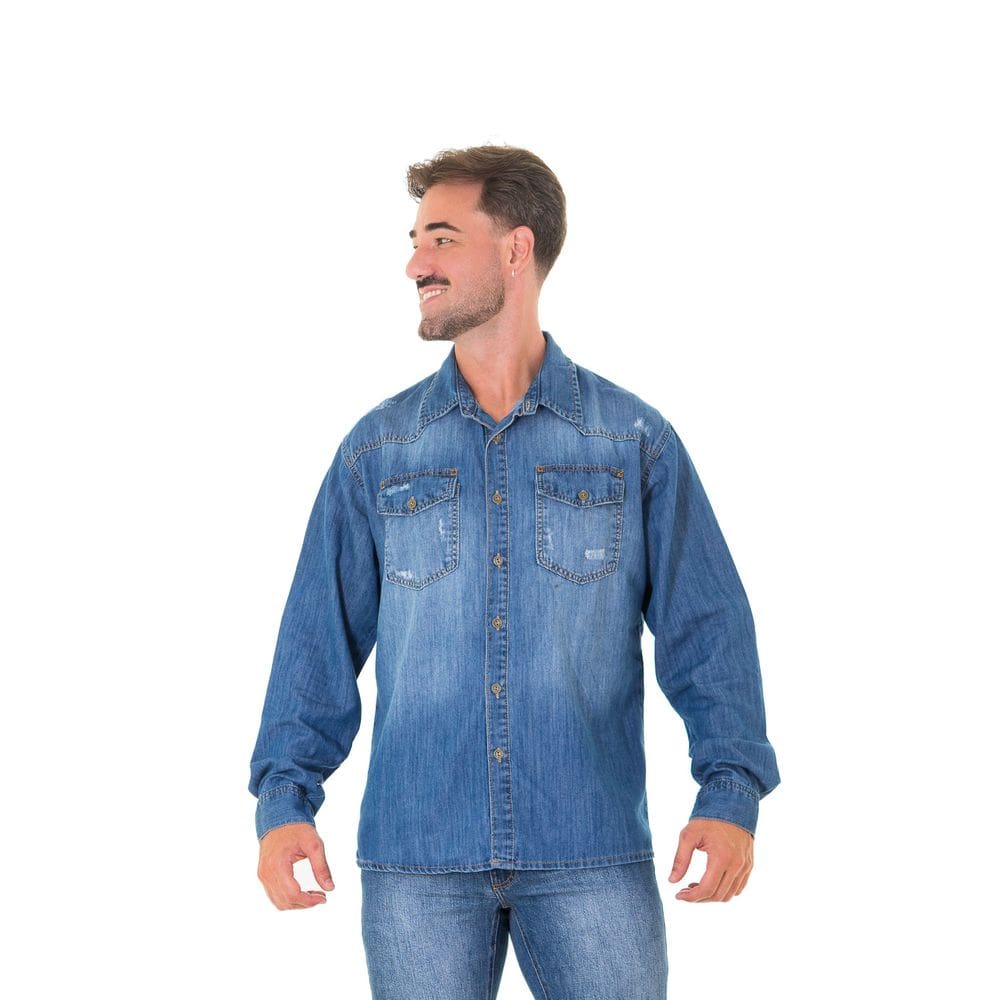 Camisa Jeans Masculina Arauto Manga Longa