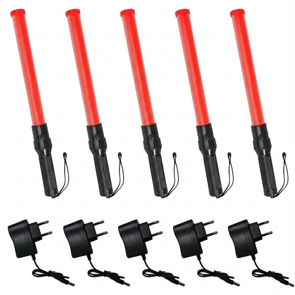 Bastao Sinalizador Recarregavel Kit 5 Uni Transito Fiscal Obra Seguranca Flanelinha Guarda Engarrafamento