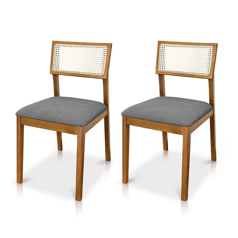 Kit 02 Cadeiras de Jantar e Living Millie com Tela Natural Estofada Linho - Desk Design