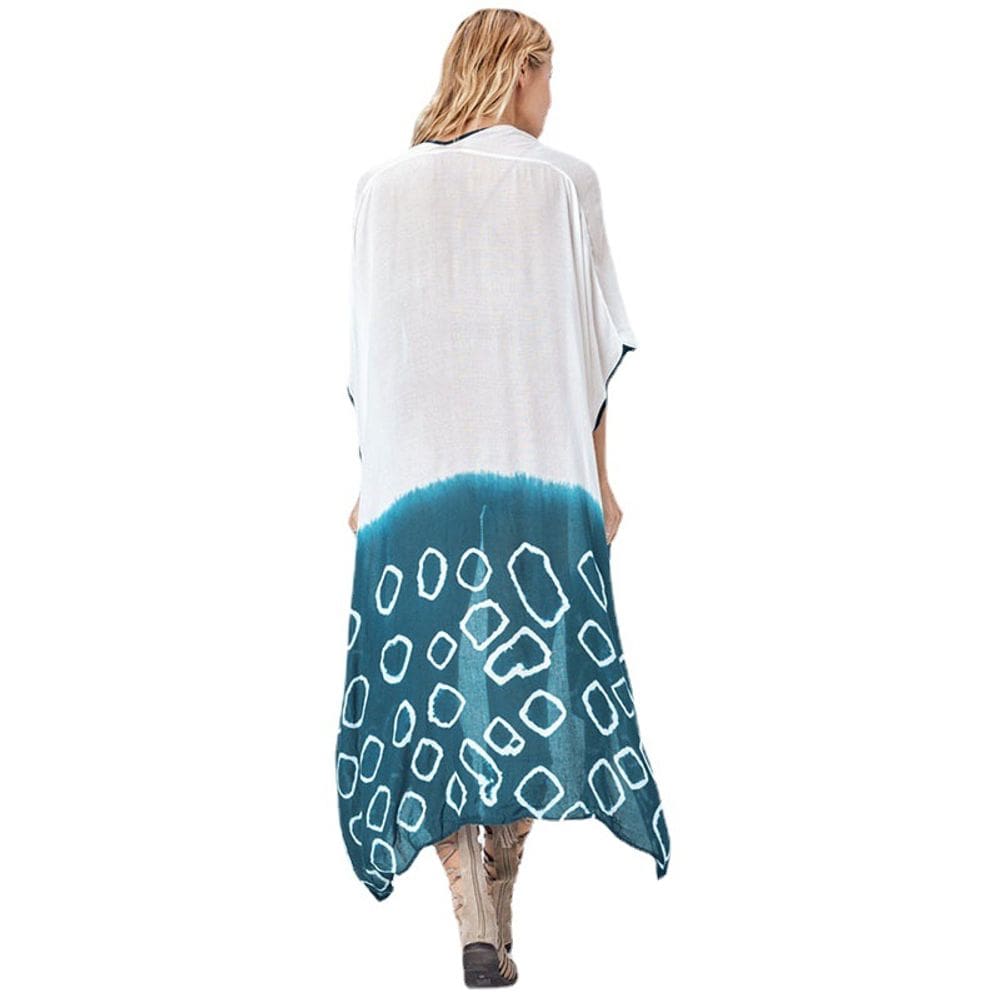 Cardigã de praia, capa de praia, solta, comprida, estampa de raiom