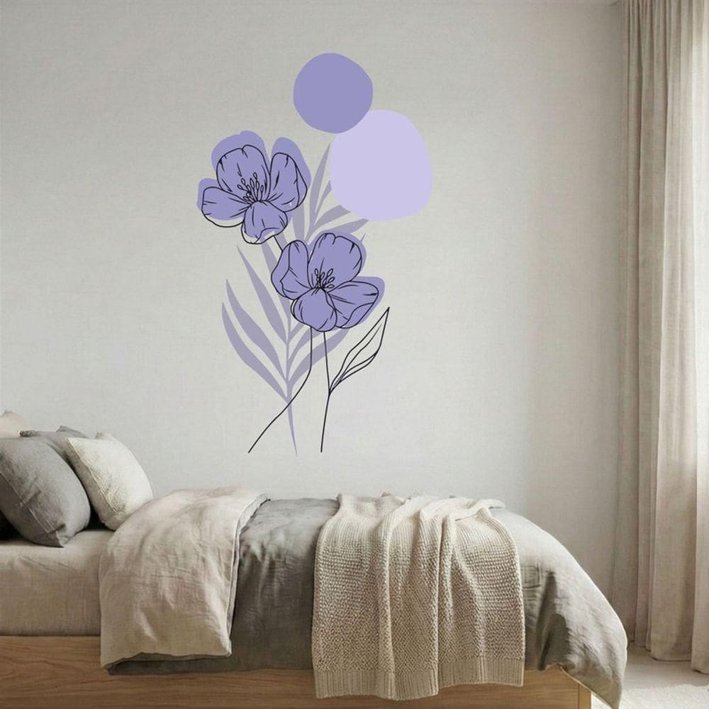 Adesivo Floral Boho Roxo Estilo Nórdico 88x150 Minimalista Abstrato