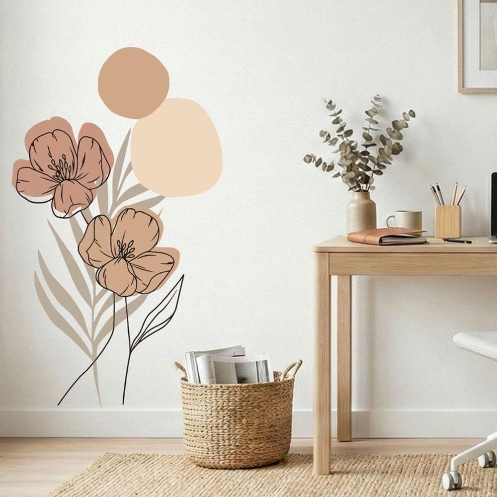 Adesivo Floral Boho Marrom Estilo Nórdico 70x120 Minimalista Abstrato