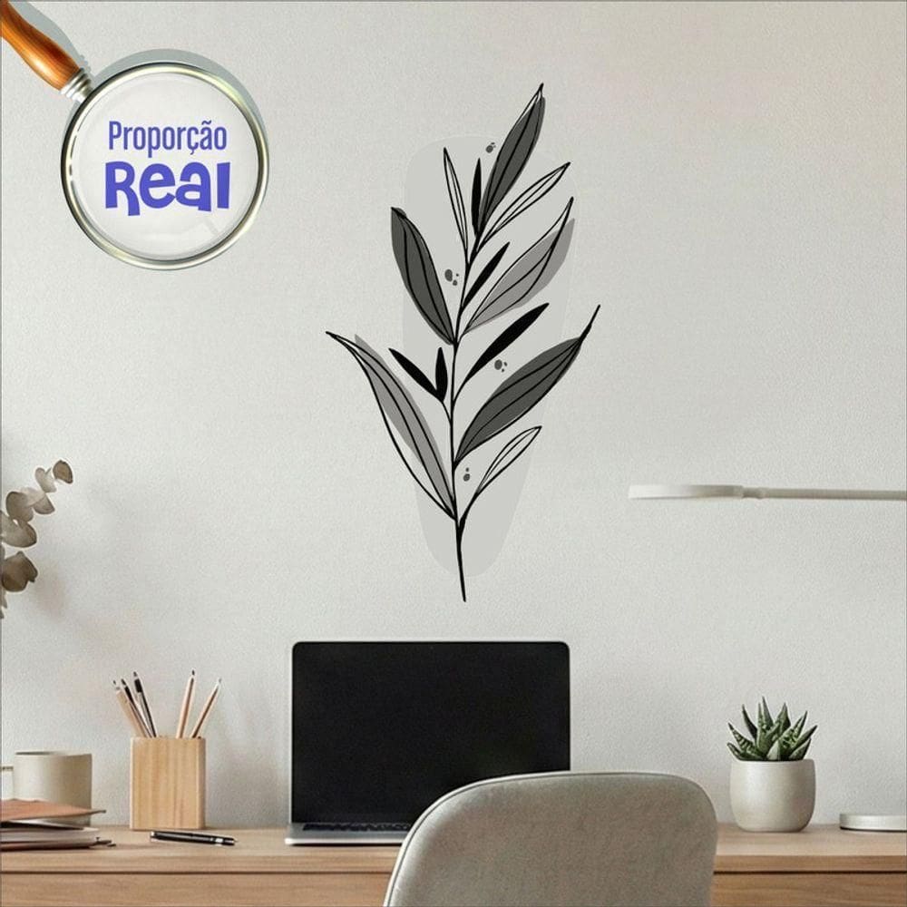 Adesivo Floral Boho Cinza Estilo Nórdico 31x60 Minimalista Mod.03