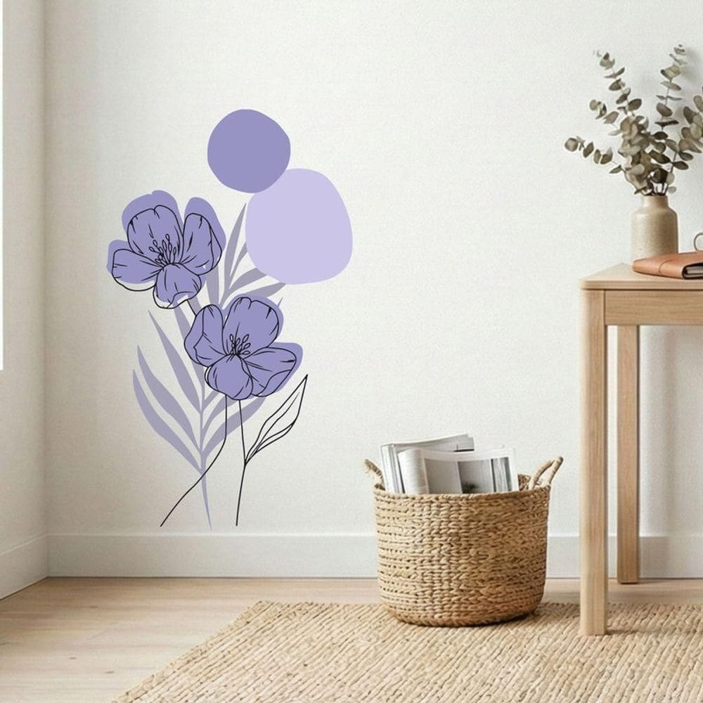 Adesivo Floral Boho Roxo Estilo Nórdico 50x90 Minimalista Abstrato