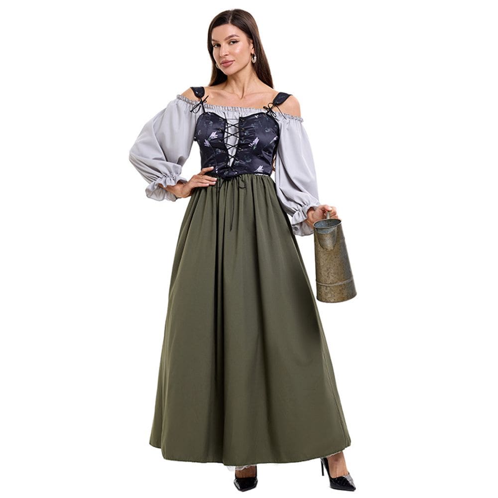 Traje de cosplay European Court Medieval Vintage Flor 2025