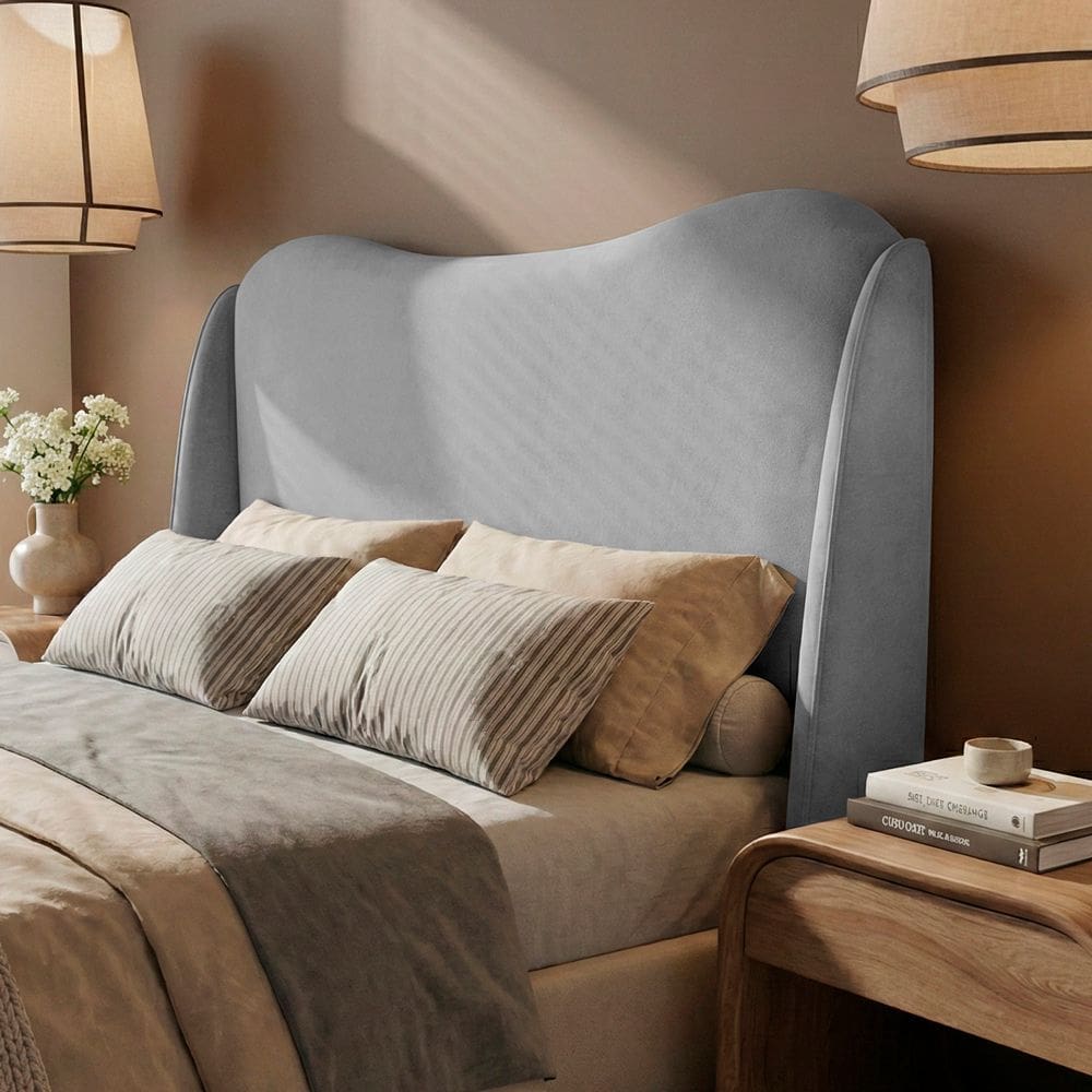 Cabeceira Orgânica Para Cama Box King Size Luma 195cm Chenille Bouclê Prata - Desk Design