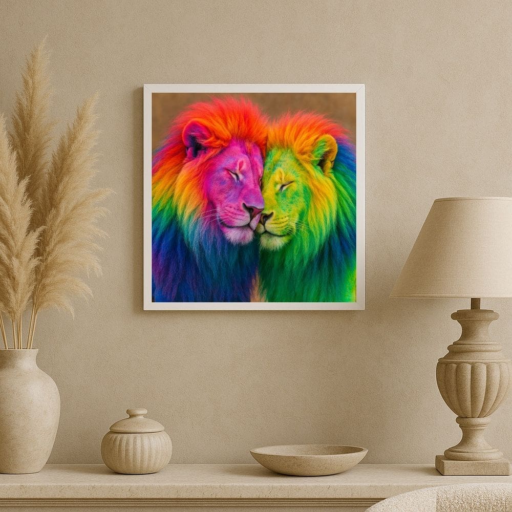 Quadro Fotografia Casal de Leões Gay - 33x33cm