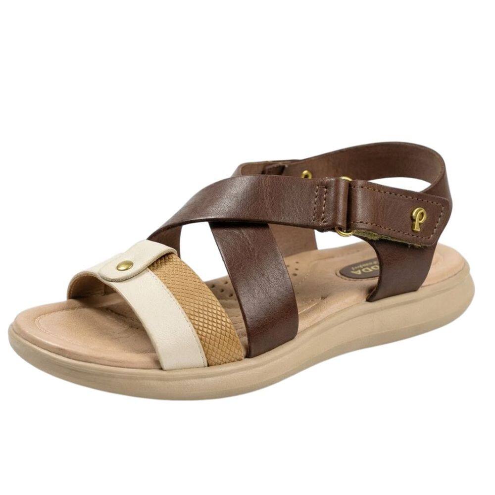 Sandália Feminina Anabela Couro Macia Tira Ajustável Pegada