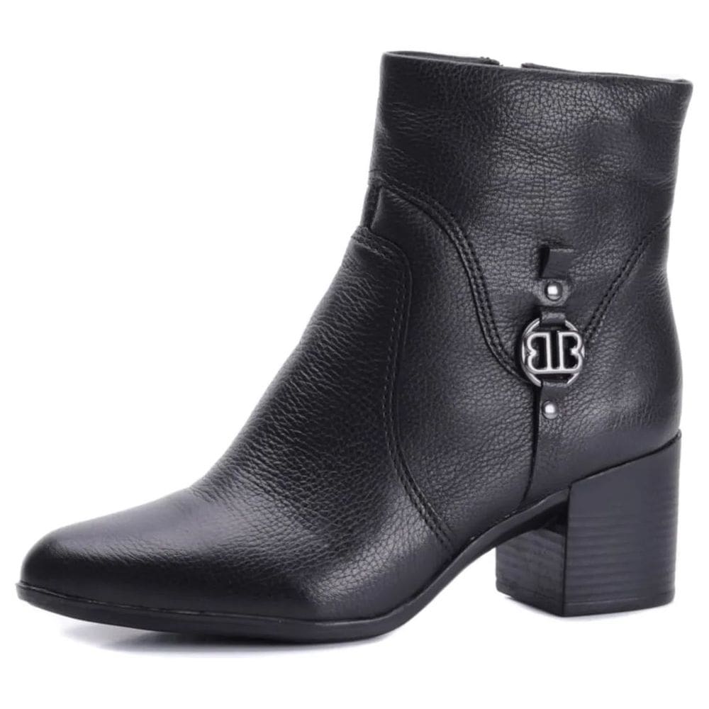 Bota Feminina Detalhe Metalizado Couro Salto Bloco Bottero