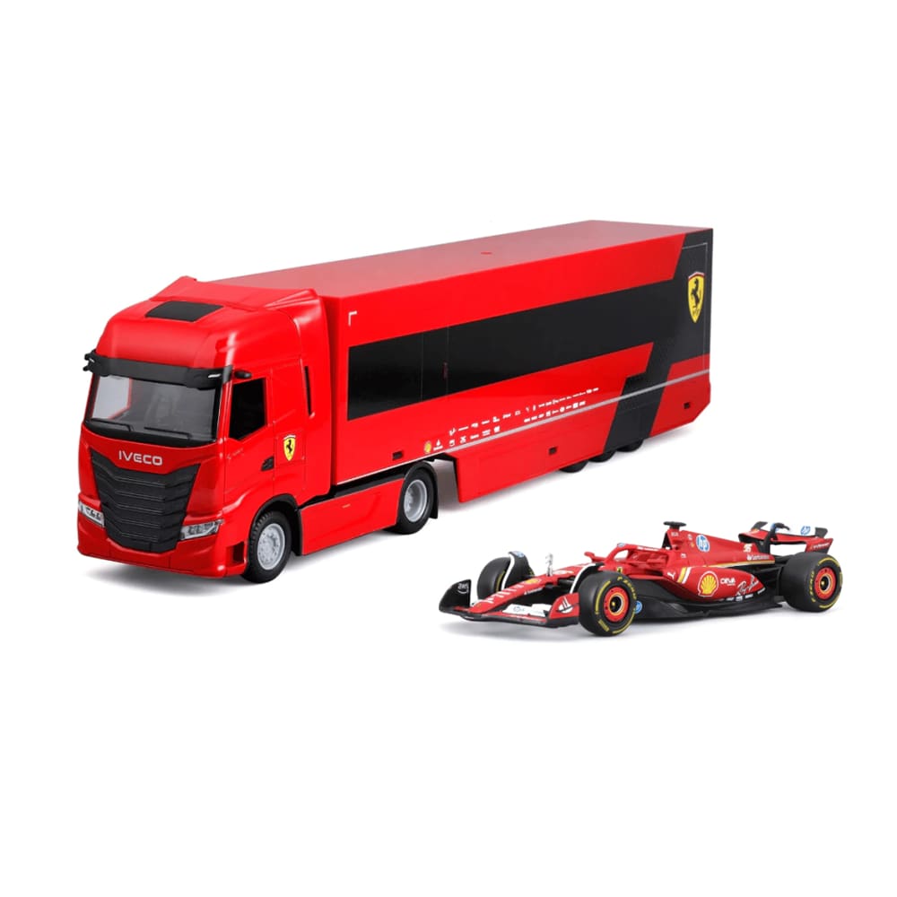 Miniatura Ferrari SF-24 C/ Caminhão Iveco S-Way 1:43 Bburago