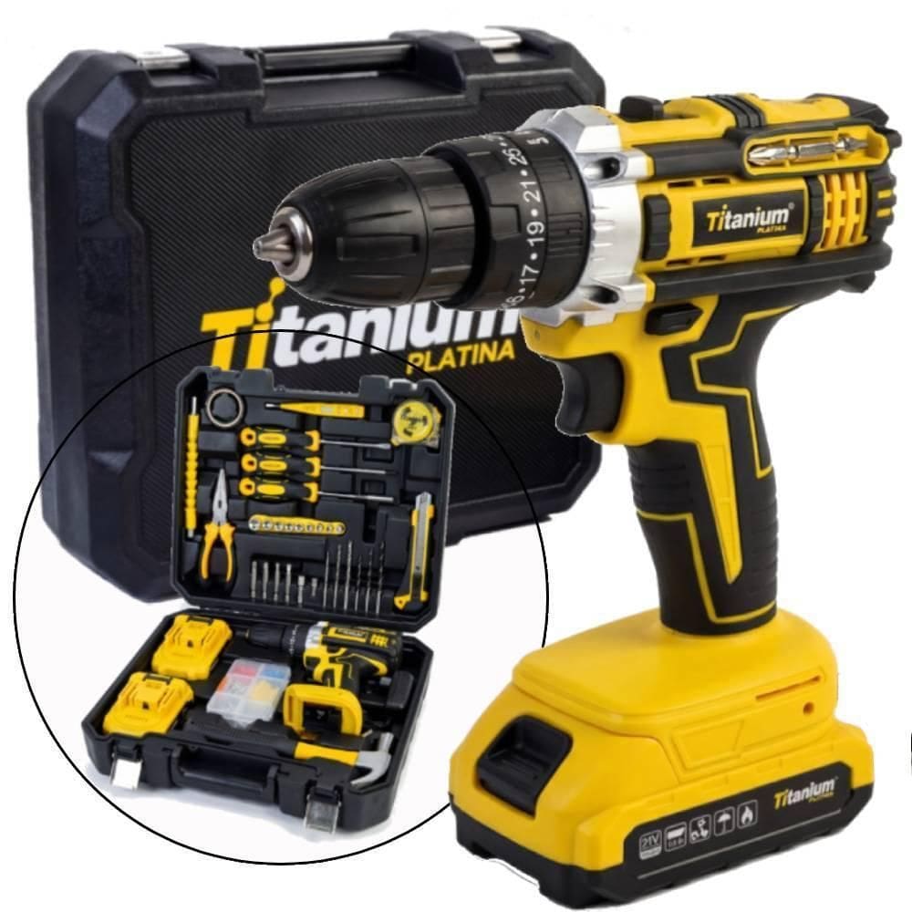 Furadeira Parafusadeira Imp 21V 2 Bateria Kit 136Pç Titanium