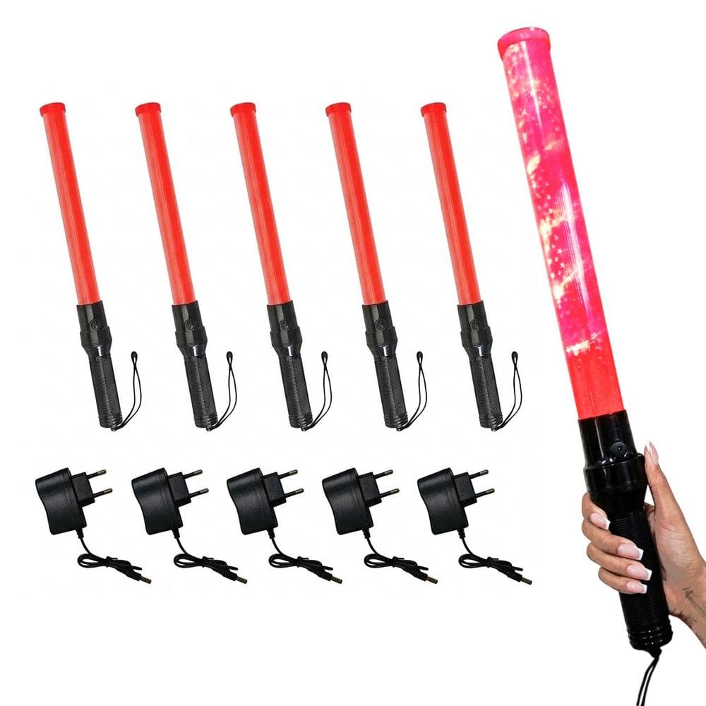 Bastao Sinalizador Viario Kit 5 Recarregavel LED Fiscal Transito Rua Manobrista Frentista Flanelinha Obra