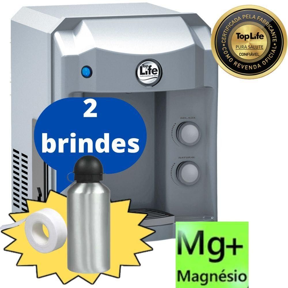Purificador água Gelada E Natural Alcalina Ozônio C- Magnésio Mg+ - Top Life Prata 220V