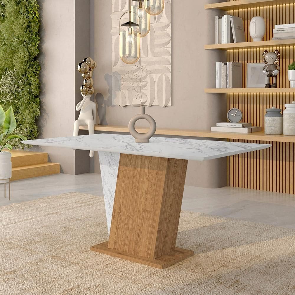 Mesa Jantar Tampo Mdf Qatar Marmorizado Carrara Cinam/carrar/bco - M.a