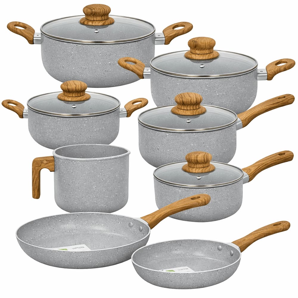 Conjunto de Panelas Antiaderente Revestimento Cerâmica Sahara Grey 8 Peças - Casambiente