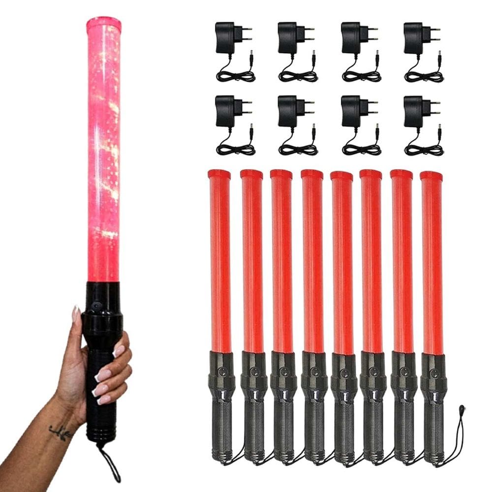 Bastao Sinalizador Viario Kit 8 Recarregavel LED Fiscal Transito Rua Manobrista Frentista Flanelinha Obra