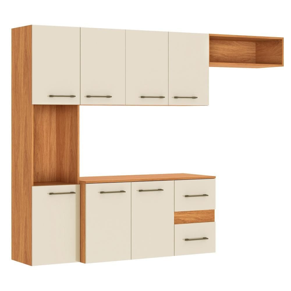 Armário de Cozinha Completa Suspensa com Armário e Balcão 7 Portas 2 Gavetas Mila CM16 Cor Cinamomo/Off White - Fellicci