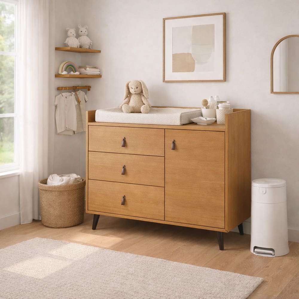 Cômoda Trocador Infantil Carol com 3 Gavetas e 1 Porta Nature - Rede Móveis