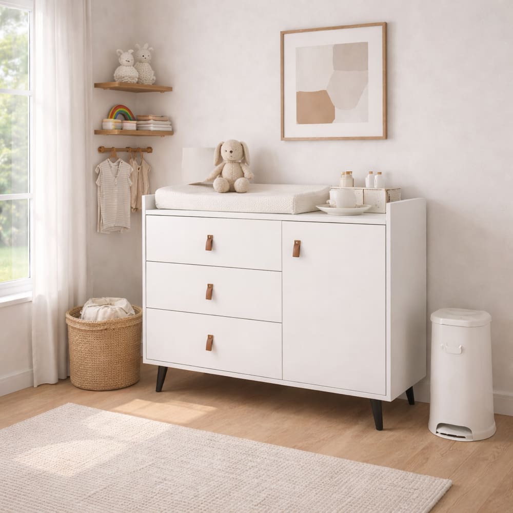 Cômoda Trocador Infantil Carol com 3 Gavetas e 1 Porta Branco - Rede Móveis