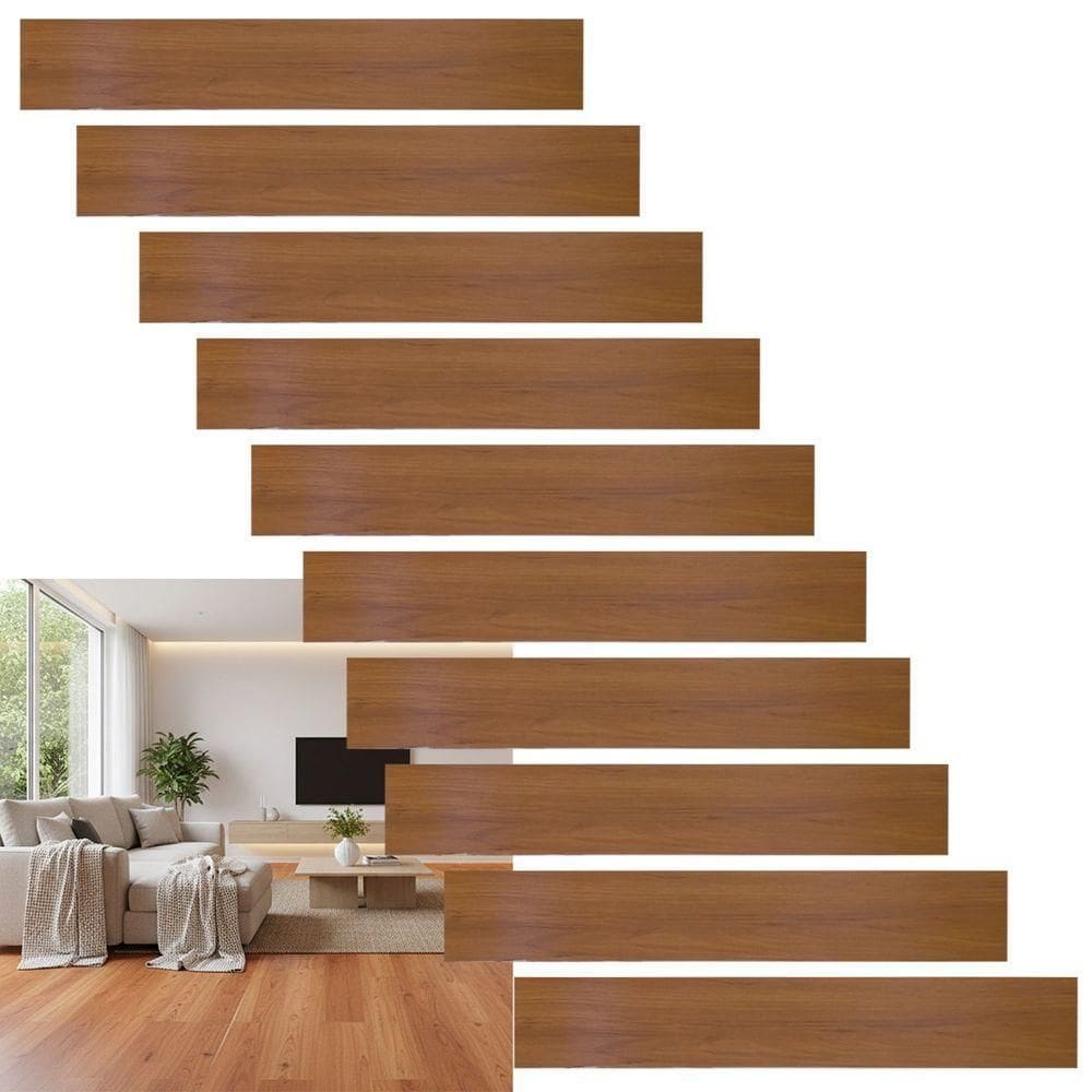 Kit Piso Vinílico Autocolante BSL3837 Vinil Importado 91x15,2CM Madeira Falsa Interno Amadeirado