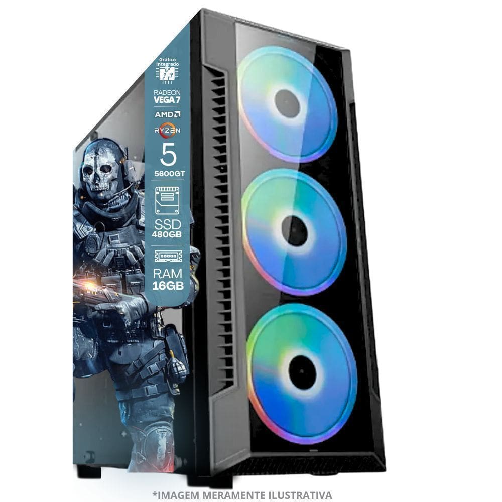 PC Gamer AMD Ryzen 5 5600GT 16GB RAM Placa de video Radeon Vega 7 SSD 480GB Fonte 550W
