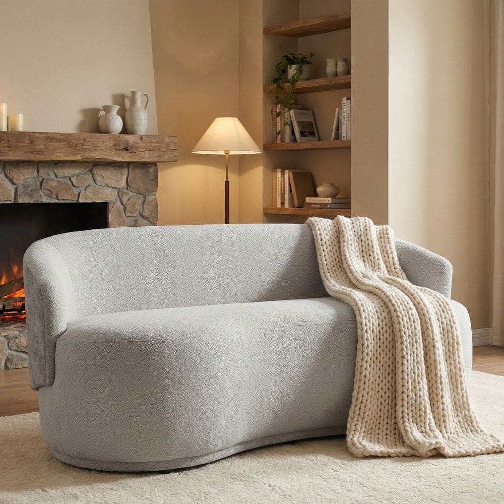 Namoradeira Decorativa Sala Estar Orgânica Beatriz Boucle Cinza Claro - Montanaris Decor