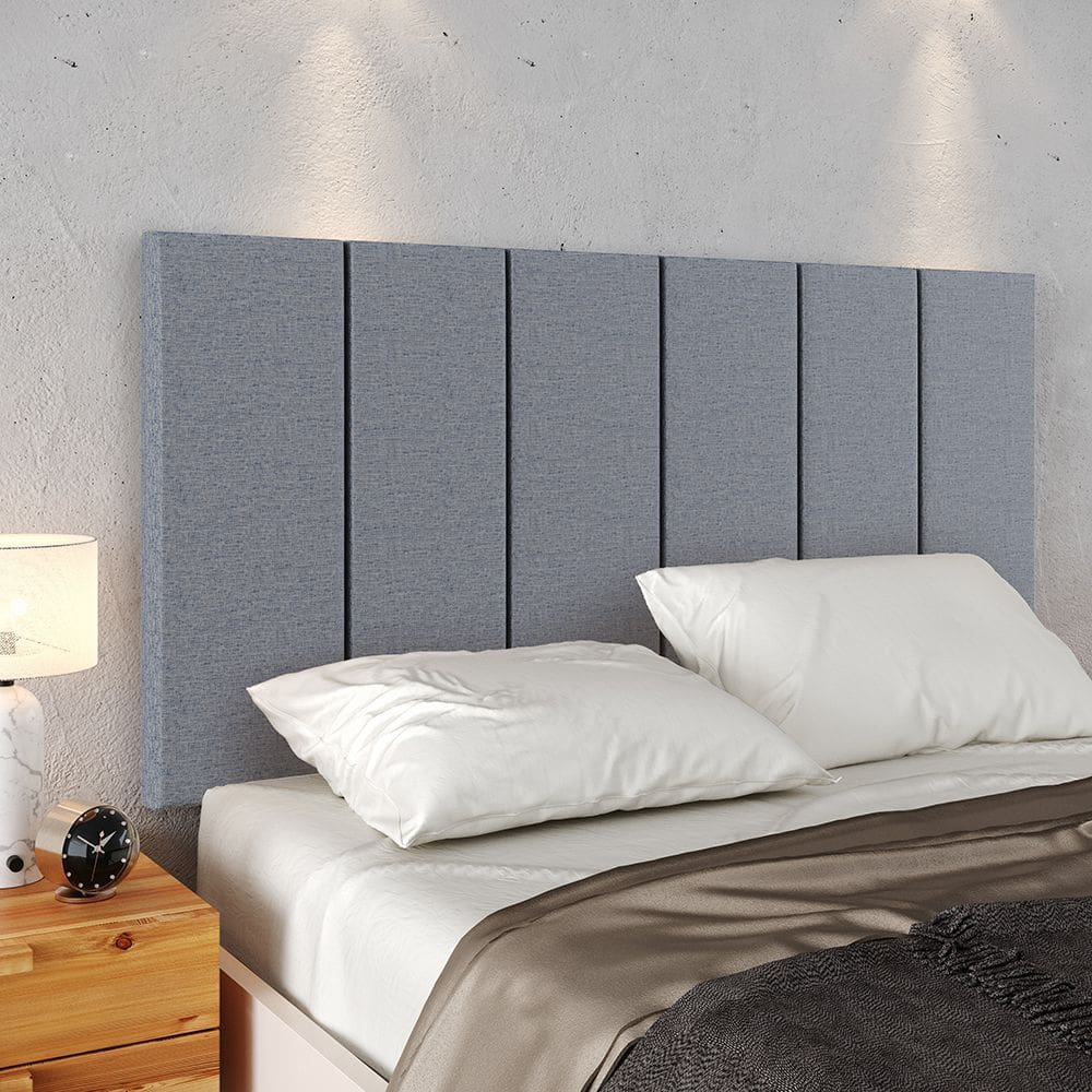 Cabeceira Suspensa Estofada Decoração Quarto Cama Box Casal 1,40 Julia Cinza Linho Lojas RPM