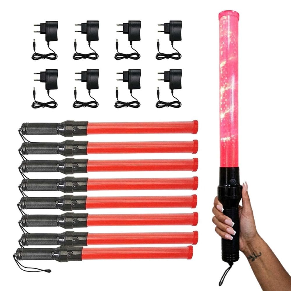 Bastao Sinalizador Kit 8 Uni Viario LED Recarregavel Alerta Acidente Manobrista Transito Rua Estacionamento Fiscal Obra