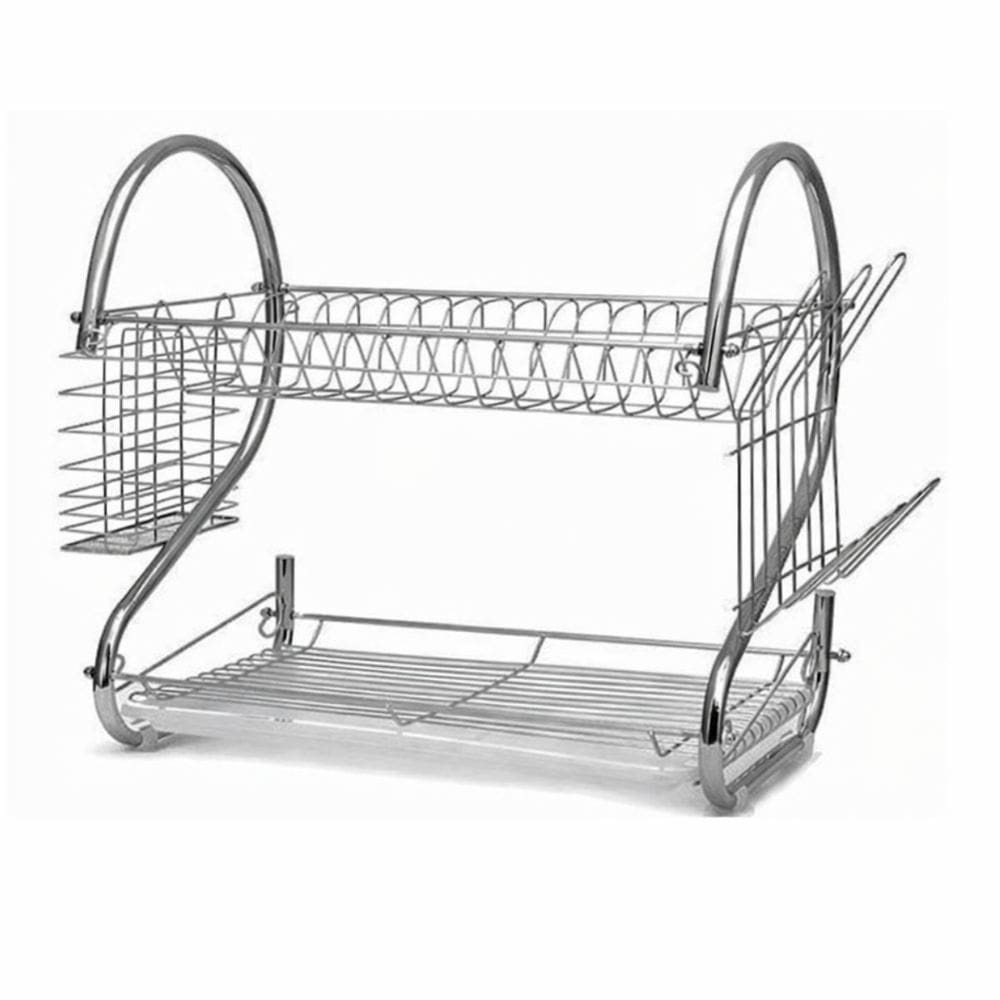 Escorredor Louças Suporte Pratos 2 Andares Metal Cromado Porta Copos Talheres Cozinha