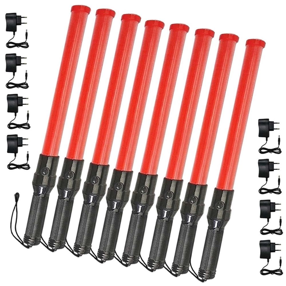 Bastao Sinalizador Viario Led Kit 8 Uni Recarregavel Fiscal Transito Estacionamento Flanelinha Guarda Obra