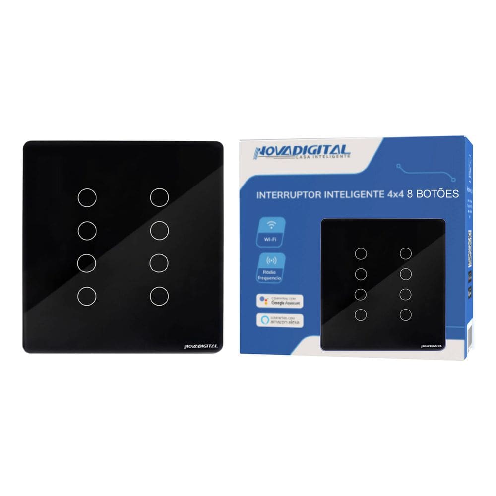 Interruptor Touch Wifi 8 Botões 4x4 Inteligente Alexa Google Compativel com Alexa tuya Preto