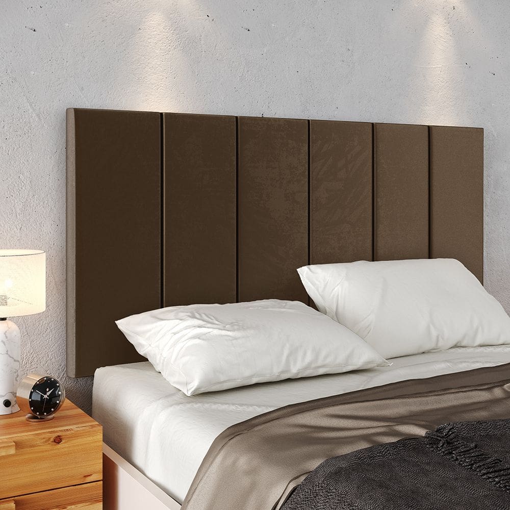 Cabeceira Suspensa Estofada Decoração Quarto Cama Box Casal 1,40 Julia Marrom Suede Lojas RPM