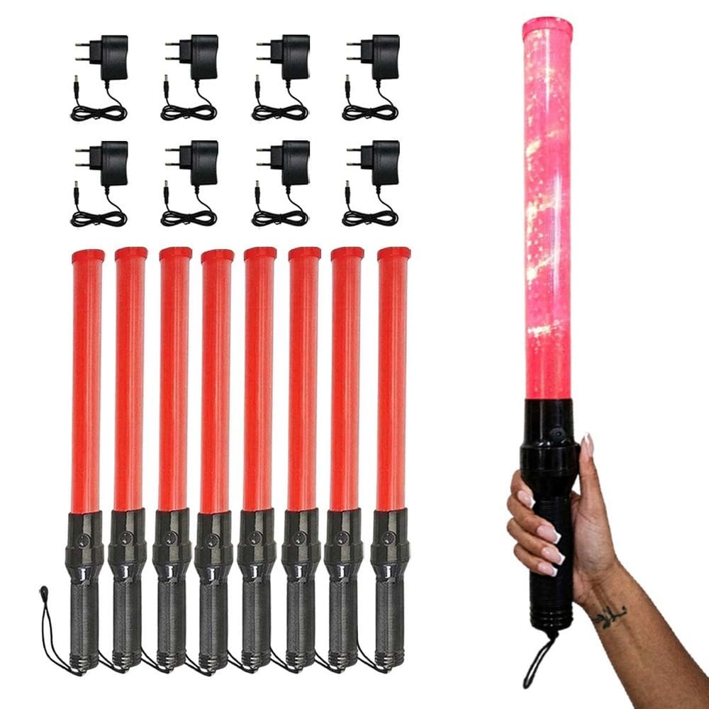 Bastao Sinalizador Kit 8 Recarregavel LED Segurança Transito Rua Manobrista Frentista Flanelinha Obra