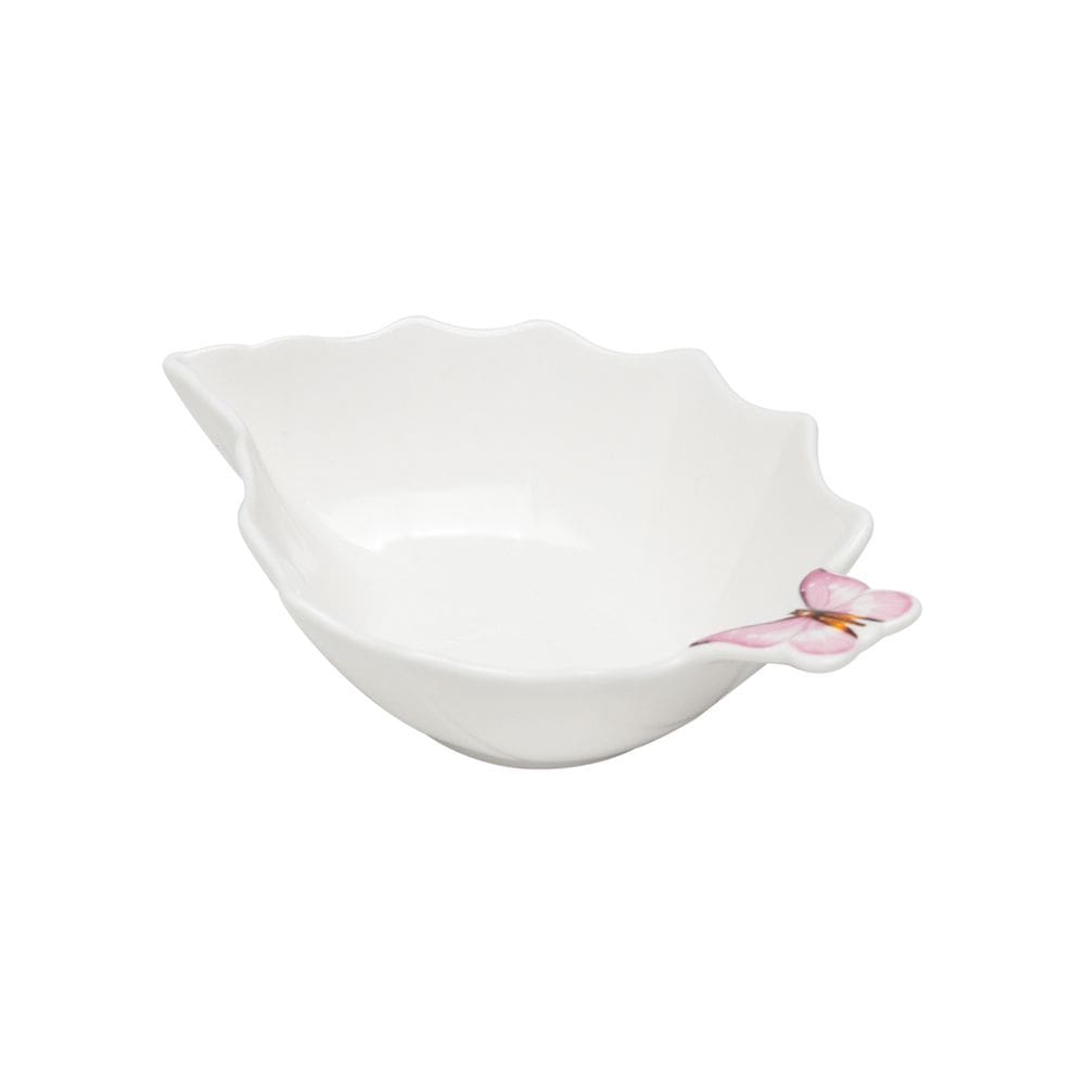Bowl de Porcelana Branca C/Formato Folha Borboletas 290ml 18x6cm Wolff