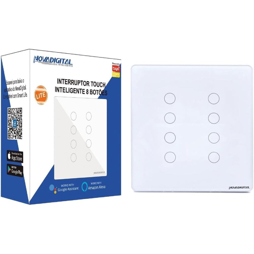 Interruptor Touch Wifi 8 Botões 4x4 Inteligente Alexa Google Compativel com Alexa tuya Branco