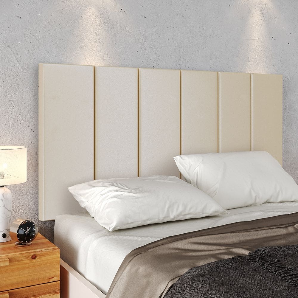Cabeceira Suspensa Estofada Decoração Quarto Cama Box Casal 1,40 Julia Areia Suede Lojas RPM